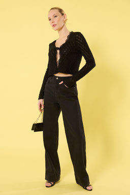 TRENDYOLMILLA Siyah Baklava Desenli Ajurlu Triko H?rka TWOSS25HI00008 фото 2