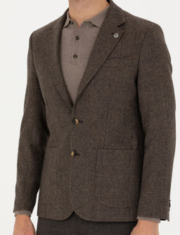 Kahverengi Y_n Kar___ml_ Slim Fit Ceket
