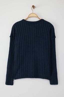 More Sustainable Lacivert Basic Fitilli Genis Kal?p Triko H?rka TWOAW26HI00128