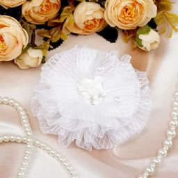 Цена за 6 шт. Бант для волос на резинке Школьница, полосатик серединка, d=9 см, белый