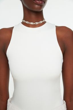 Beyaz Halter Yaka Vucuda Oturan Esnek Alttan C?tc?tl? Orme Body TWOSS20BD0044