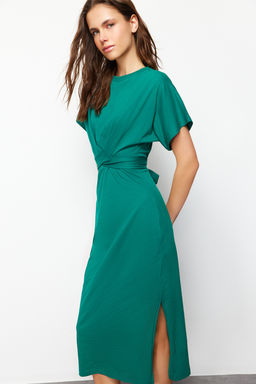 TRENDYOLMILLA Siyah %100 Pamuk Bele Oturan Y?rtmac ve Baglama Detayl? Midi Orme Kalem Elbise TWOSS21EL0404  фото 39