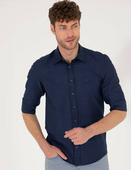 Lacivert Slim Fit Oxford G_mlek
