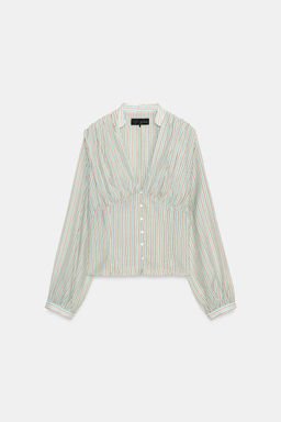 CAMISA RAYAS CINTURA ENTALLADA / blanco/turquesa - Zara фото 6
