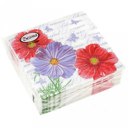 Салфетки бумажные Desna Design 24х24см, 1 слойные, 40 штук в упаковке, 100% целлюлоза, Космея (Россия) - Bouquet фото 2