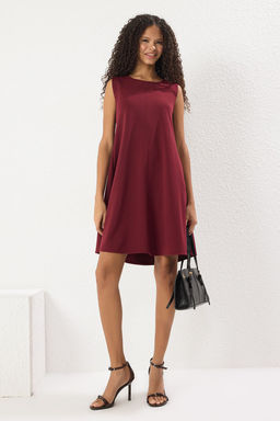 Bordo S?f?r Kol Bisiklet Yaka A-line/Can Ac?lan Mini Orme Elbise TWOSS25EL00695