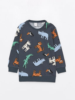 Bisiklet Yaka Uzun Kollu Bask?l? Erkek Bebek Sweatshirt