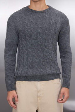 TRENDYOL MAN Antrasit Slim Fit Bisiklet Yaka Sac Orgu Triko Kazak TMNAW25KZ00012 - Trendyolmilla фото 6