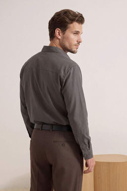 Antrasit Regular Fit Gabardin Polo Yaka Erkek Gomlek TMNSS26GO00003 - Trendyolmilla фото 3