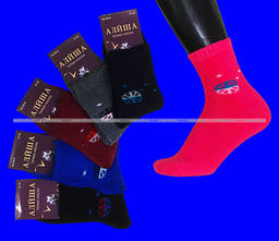 Цена за 12 пар. Термоноски женские внутри махра Снежинки