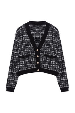 Siyah Tuvit Gorunumlu V Yaka Simli Triko H?rka TWOAW25HI00240