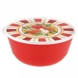 Миска пластмассовая "Bergamo" 3л, д24,3см, h11,5см, с крышкой, с декором "Сицилия", красный (Россия)