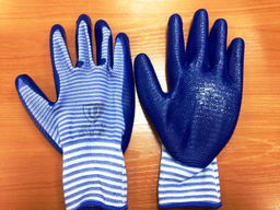Перчатки нейлоновые с нитриловым покрытием "СУПЕР ЛЮКС" полоса синяя (1/12)