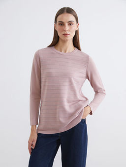 Bisiklet Yaka ?izgili Kad?n Triko Kazak