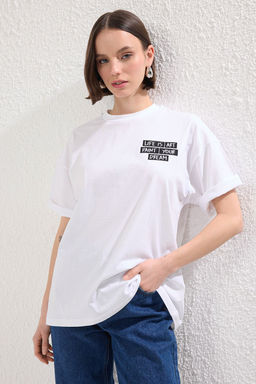 TRENDYOLMILLA Mint %100 Pamuk Slogan Patch Detayl? Oversize/Genis Kesim Orme T-Shirt TWOSS25TS00143  фото 2