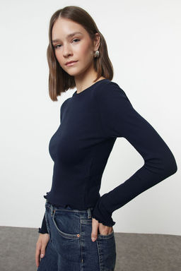 Trendyolmilla Bordo Fitted/Vucuda Oturan Crop Fitilli Esnek Orme Bluz TWOAW25BZ00167