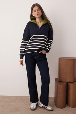 Lacivert Yumusak Dokulu Genis Kal?p Devrik Yaka Triko Kazak TWOAW26KZ00156 - Trendyolmilla фото 2