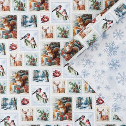 Цена за 10 шт. Упаковочная бумага на новый год, двухсторонняя крафтовая «Новогодние марки», 70×100 см