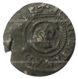 Монета Солид 1634-1654 года Шведская оккупация Риги  Королева Кристина