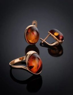 Серьги из серебра с позолотой, украшенные коньячным янтарём Сюита, 810110448 - Амберхолл фото 6