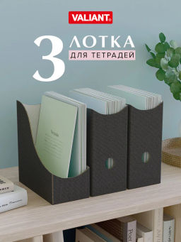 VAL CG-B-VP-90 Лотки для бумаг верт., тетрадные, 19.5*18*9 см, набор 3 шт., черн., CLASSIC GREY, шт