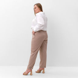 Брюки женские MIST plus-size, размер 52, серо-бежевые