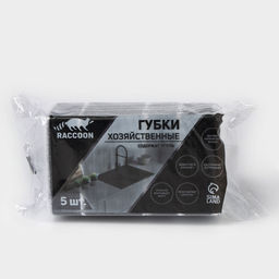 Цена за 3 шт. Набор губок для мытья посуды Raccoon, 5 шт., с частицами угля, 8.863 см, серый  фото 4