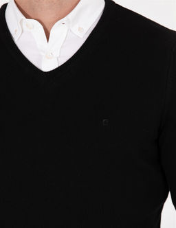 Siyah Slim Fit V Yaka Basic Triko Kazak - Pierre cardin фото 7