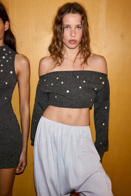 TOP CROP SOFT BOTONES / Gris antracita - Zara фото 2