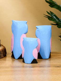 Набор сувенирный Совята с сердечком, h=15 см, h=13 см, h=11 см, дерево, сиренево-голубой