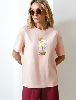 Свободная футболка с принтом из премиального хлопка с эластаном - Vilatte фото 5