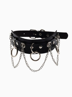 Чокер Искушение цепи и кольца, цвет чёрный в серебре, 40 см