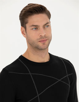 Siyah Slim Fit Bisiklet Yaka Y_n Kar___ml_ Triko Kazak - Pierre cardin фото 2