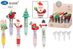 Цена за 2 шт. Ручка шар. автомат. "Новогодняя" 4-цветная (E-556-2) мини-корпус с цветным резиновым держателем, наконечник с фигуркой