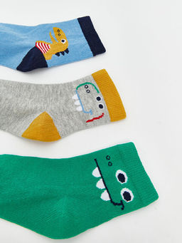 Dinozor Bask?l? Erkek ?ocuk Soket ?orap 3l?