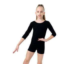 Купальник гимнастический Grace Dance, с шортами, с рукавом 3/4, р. 34, цвет чёрный  фото 3