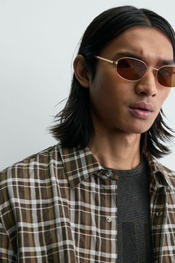 CAMISA RELAXED FIT CUADROS / Tostado - Zara фото 6