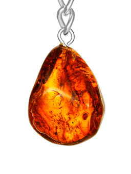 Яркий брелок с цельным кусочком янтаря с инклюзом