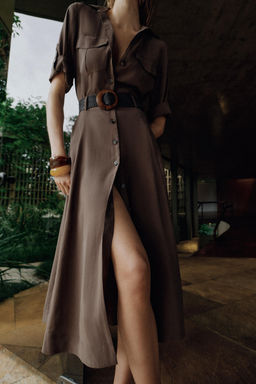 VESTIDO CAMISERO FLUIDO CINTUR?N / Marr?n - Zara фото 2