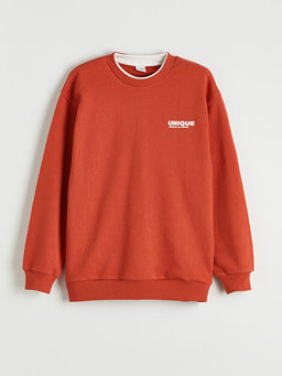 Bisiklet Yaka Bask?l? Erkek ?ocuk Sweatshirt