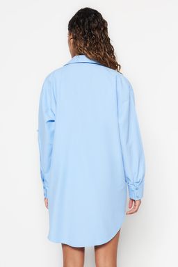 Plaj Giyim Ac?k Mavi Dokuma Maxi Gomlek TBESS22GO0664