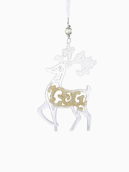 Цена за 2 шт. Ёлочная игрушка Зимнее волшебство. Олень - узорный блеск, 10.717.7 см, прозрачно-золотой  фото 13