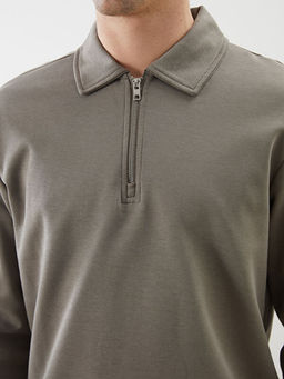 Polo Yaka Uzun Kollu Erkek Sweatshirt