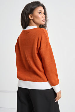 Пуловер вязаный с v-вырезом красная глина