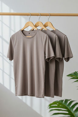 Gri 3lu Paket Slim/Dar Kesim Bisiklet Yaka Basic %100 Pamuk Tok Kumas T-shirt TMNSS19BO0007