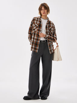 Блузка женская дл. рук. T-lab TL-B-0036F-FR-оранжево-серый, клетка  фото 5