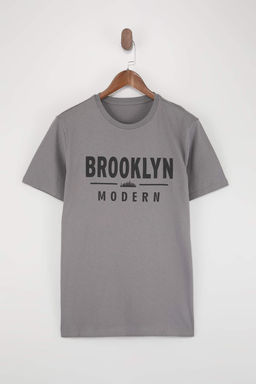 Siyah-Gri 2li Paket Regular/Normal Kal?p Bask?l? %100 Pamuk T-Shirt TMNSS26TS00043