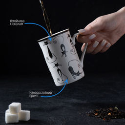 Кружка фарфоровая Доляна Чёрный кот, 300 мл, цвет белый  фото 8