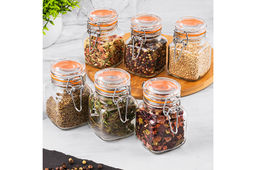 Набор 6 банок д/хранения 100 мл 5*5*8 см "Glaskraft" с крышками с металл.зажим. и сил.уплот.,стекло
