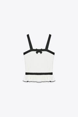 RIBBED KNIT TOP WITH BOW - Zara фото 4